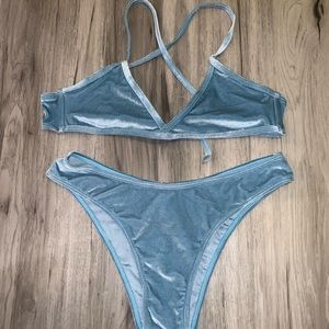 Blue velvet high hip bikini